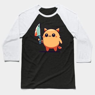 Kawaii cat with a knife Baseball T-Shirt